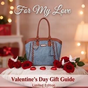 Denim Blue Brown Cross Stitch Embossed Tooled Artisan LEATHER Hobo Bag Purse